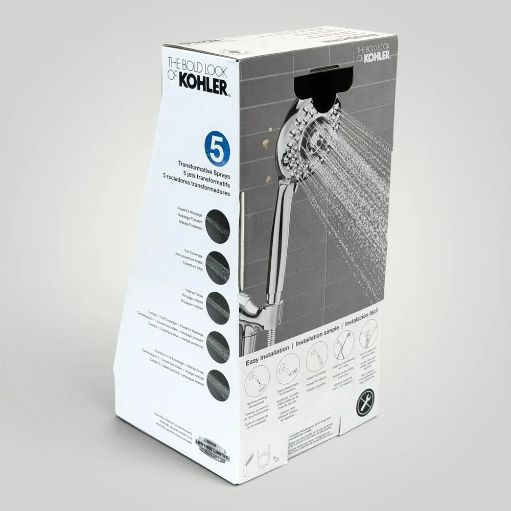 Kohler Enlighten Handheld Shower Head 5 Spray Chrome‎ Massage Jets NIB